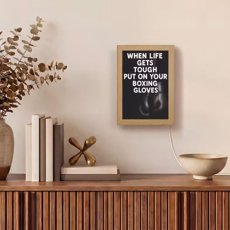 Tekst - Bokshandschoenen - Wit Light Box met kabel (Tafellamp) klein -sfeer2