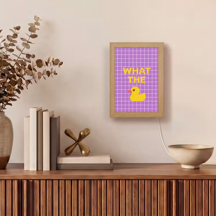 Tekst - Eend - Paars Light Box met kabel (Tafellamp) klein -sfeer2