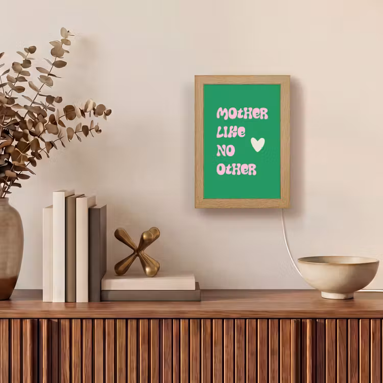 Tekst - Hartje - Moeder - Groen Light Box met kabel (Tafellamp) klein -sfeer2