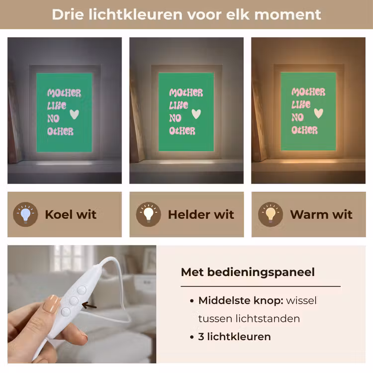 Tekst - Hartje - Moeder - Groen Light Box met kabel (Tafellamp) klein -USP_lichtkleurNL