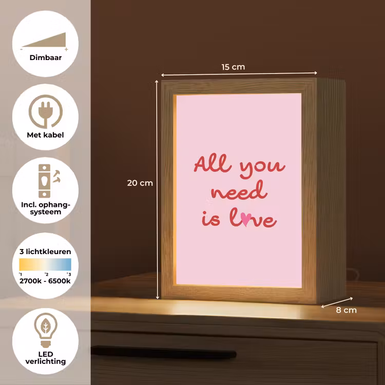 Tekst - Roze - Love - Hart Light Box met kabel (Tafellamp) klein -USP_NL
