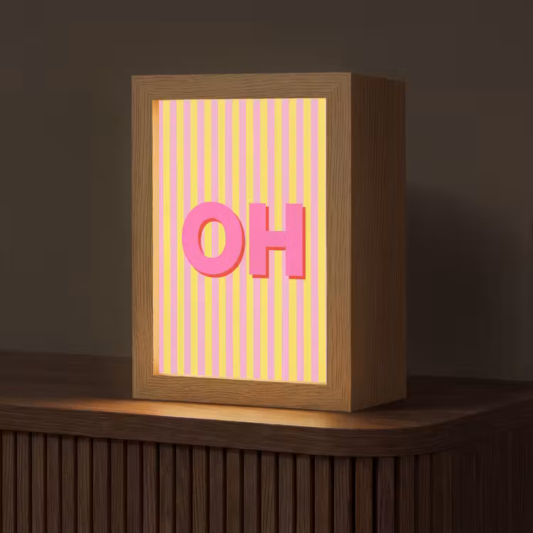 Tekst - Strepen - Roze Light Box met kabel (Tafellamp) klein -z3d_website