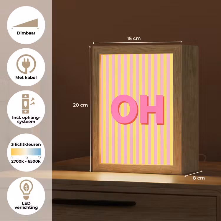 Tekst - Strepen - Roze Light Box met kabel (Tafellamp) klein -USP_NL