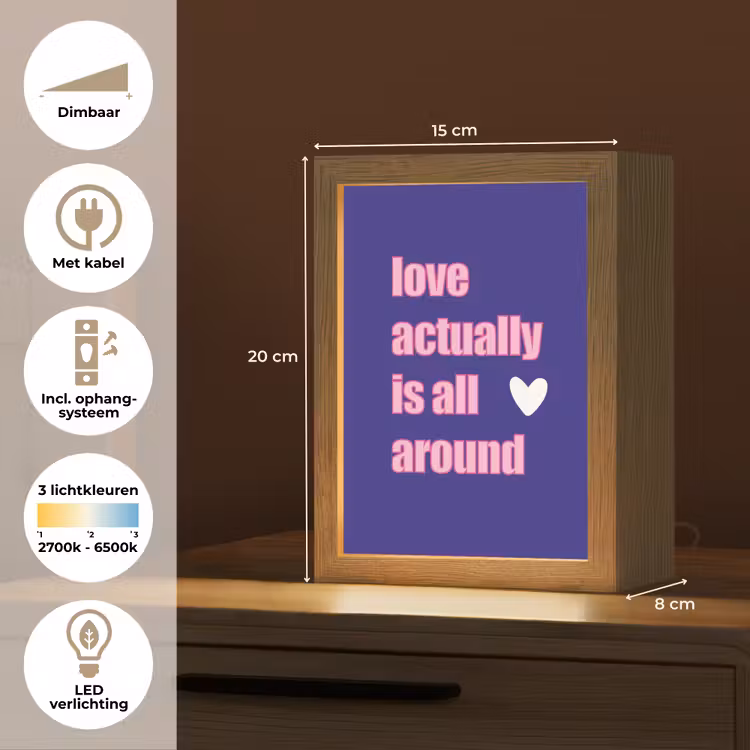 Tekst - Valentijn - Love - Blauw Light Box met kabel (Tafellamp) klein -USP_NL