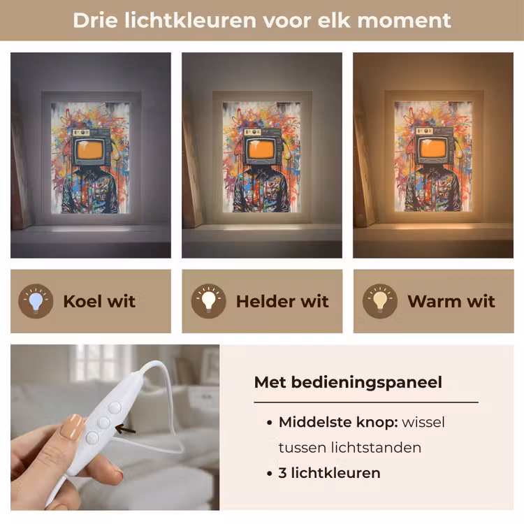 Televisie - Graffiti - Mens - Kleuren Light Box met kabel (Tafellamp) klein -USP_lichtkleurNL