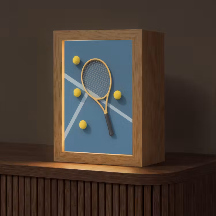 Tennisracket - Bal - Blauw - Veld Light Box met kabel (Tafellamp) klein -z3d_website