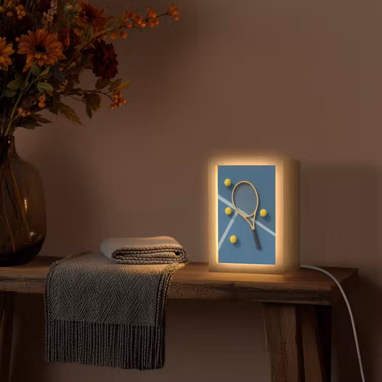 Tennisracket - Bal - Blauw - Veld Light Box met kabel (Tafellamp) klein -sfeer4