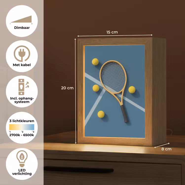 Tennisracket - Bal - Blauw - Veld Light Box met kabel (Tafellamp) klein -USP_NL