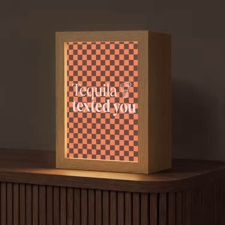 Tequila texted you - Glas - Vierkanten - Oranje Light Box met kabel (Tafellamp) klein -z3d_website