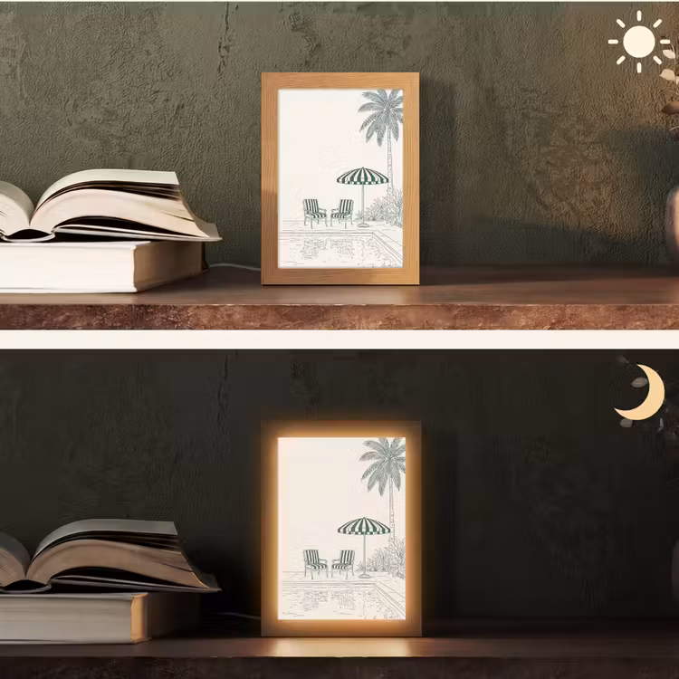 Terras - Illustratie - Groen Light Box met kabel (Tafellamp) klein -sfeer3