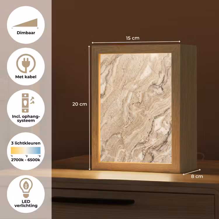 Textuur - Aders - Abstract - Modern - Beige Light Box met kabel (Tafellamp) klein -USP_NL