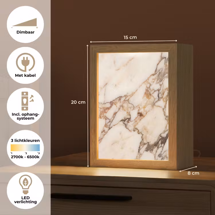 Textuur - Gesteente - Aderen - Abstract - Wit Light Box met kabel (Tafellamp) klein -USP_NL