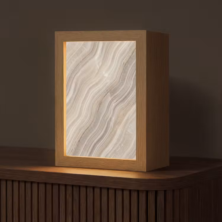 Textuur - Golvend - Abstract - Modern - Beige Light Box met kabel (Tafellamp) klein -z3d_website
