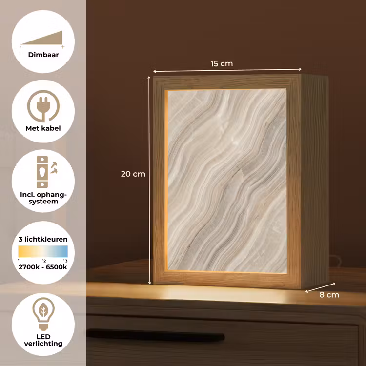Textuur - Golvend - Abstract - Modern - Beige Light Box met kabel (Tafellamp) klein -USP_NL