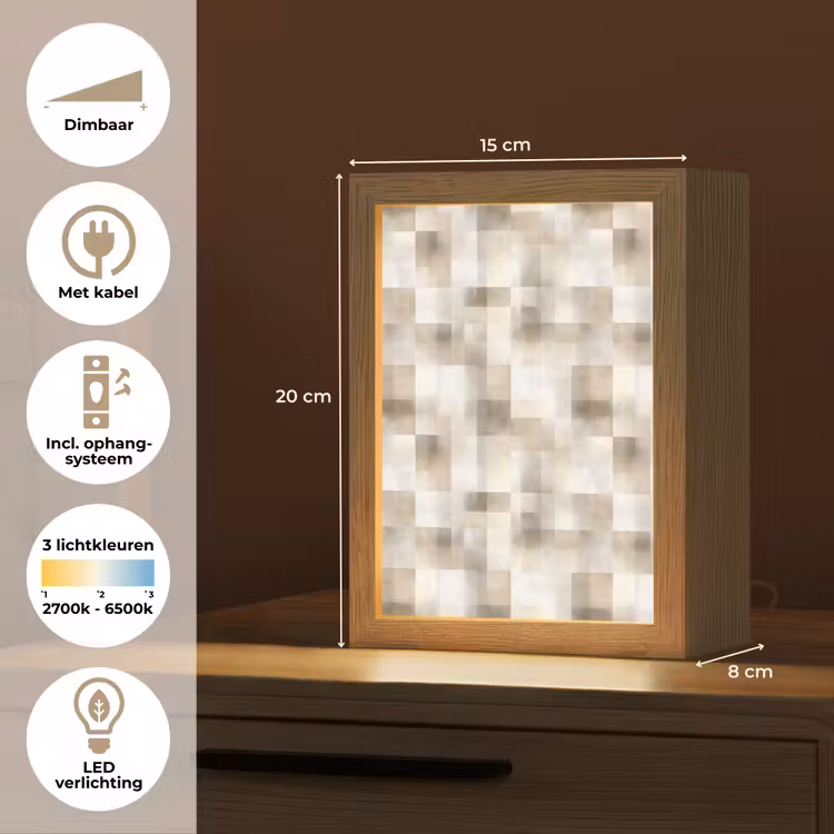 Textuur - Linnen - Beige Light Box met kabel (Tafellamp) klein 925 -USP_NL