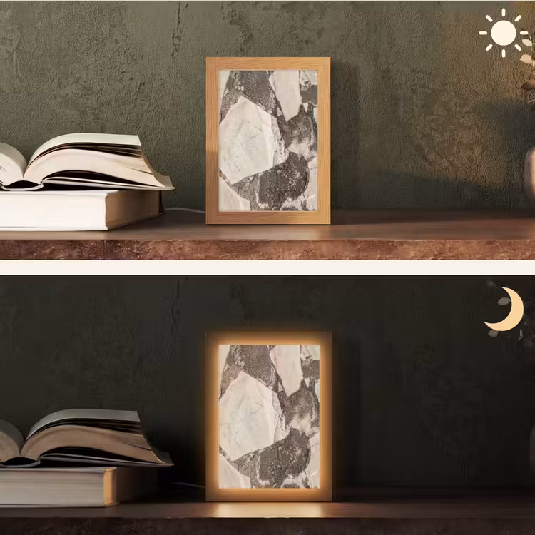 Textuur - Marmer - Abstract - Beige - Bruin Light Box met kabel (Tafellamp) klein -sfeer3