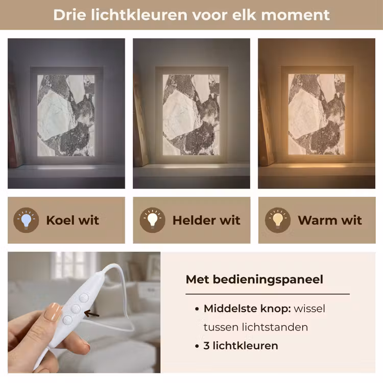 Textuur - Marmer - Abstract - Beige - Bruin Light Box met kabel (Tafellamp) klein -USP_lichtkleurNL
