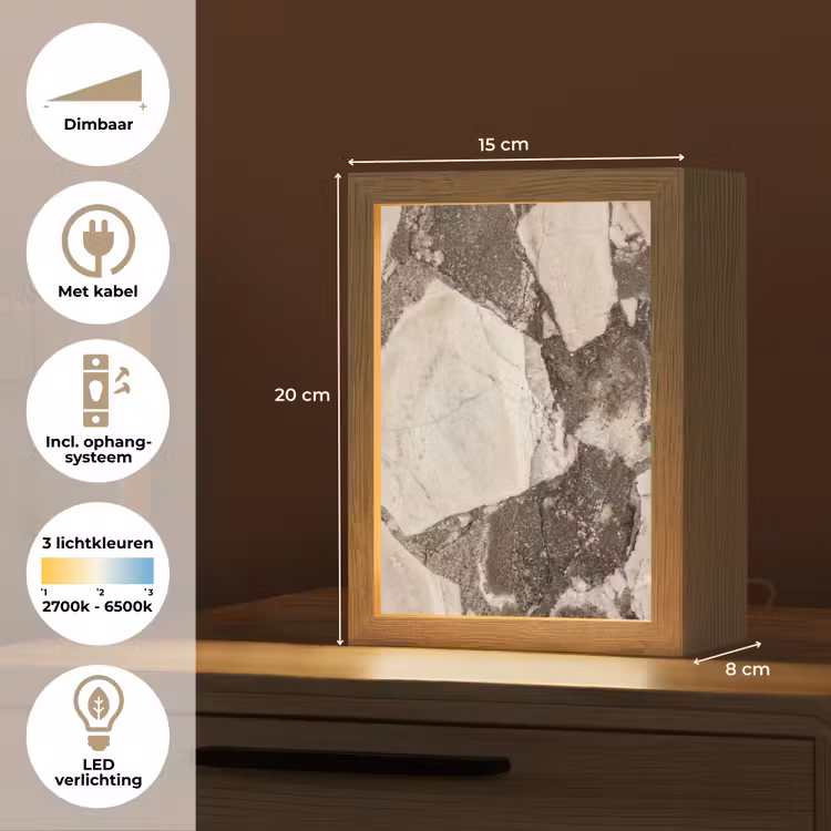 Textuur - Marmer - Abstract - Beige - Bruin Light Box met kabel (Tafellamp) klein -USP_NL