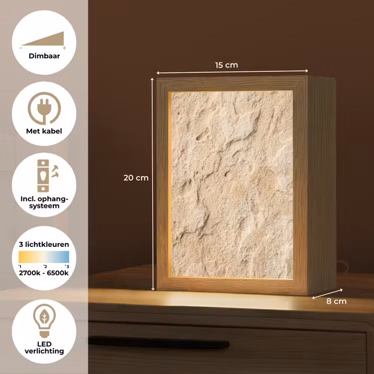 Textuur - Steen - Natuur - Beige Light Box met kabel (Tafellamp) klein -USP_NL