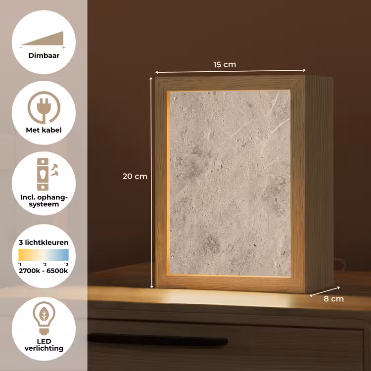 Textuur - Steen - Patroon - Rustiek - Beige Light Box met kabel (Tafellamp) klein -USP_NL