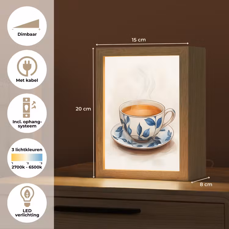 Theekop - Bladeren - Blauw Light Box met kabel (Tafellamp) klein -USP_NL