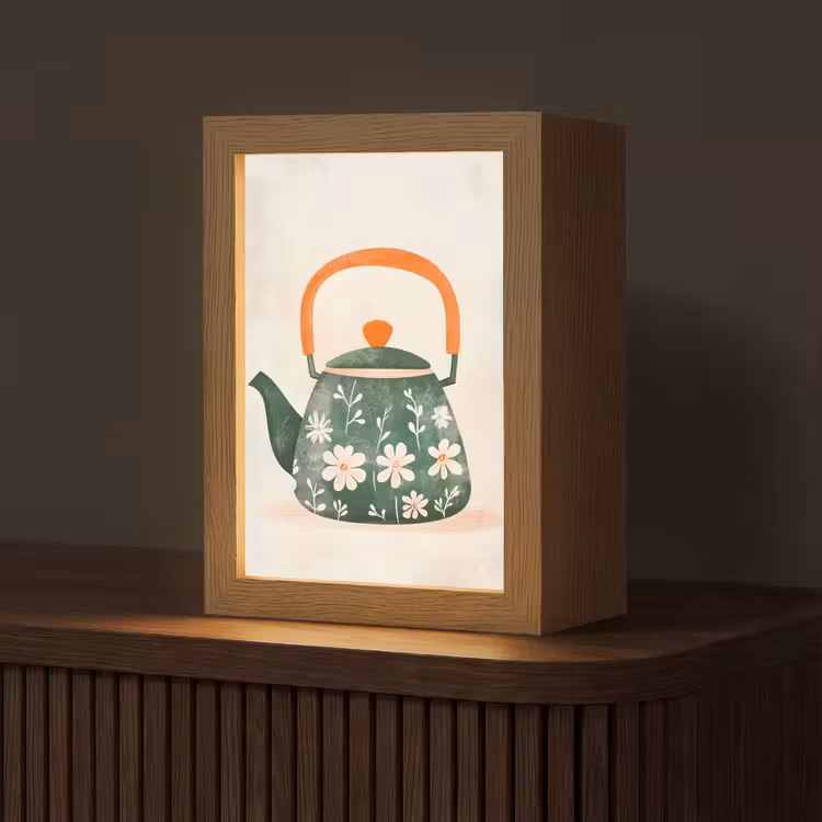 Theepot - Groen - Bloemen - Oranje Light Box met kabel (Tafellamp) klein -z3d_website