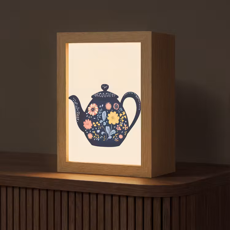 Theepot - Kleurrijk - Bloemen Light Box met kabel (Tafellamp) klein -z3d_website