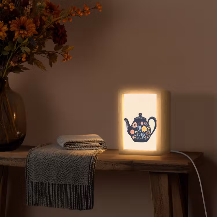 Theepot - Kleurrijk - Bloemen Light Box met kabel (Tafellamp) klein -sfeer4