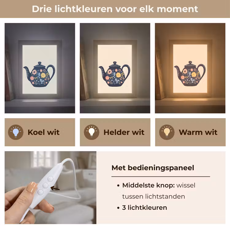 Theepot - Kleurrijk - Bloemen Light Box met kabel (Tafellamp) klein -USP_lichtkleurNL