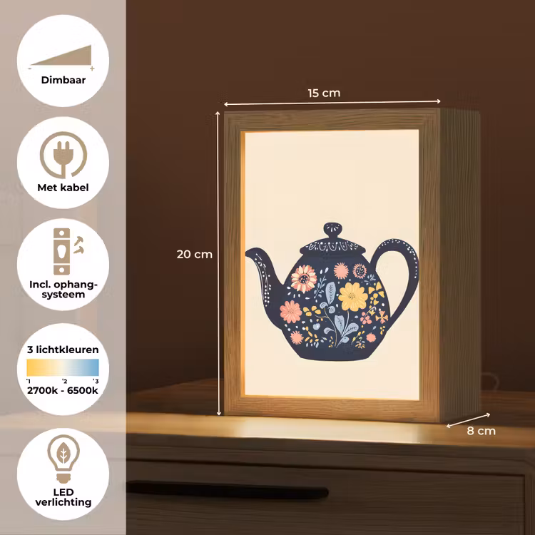Theepot - Kleurrijk - Bloemen Light Box met kabel (Tafellamp) klein -USP_NL