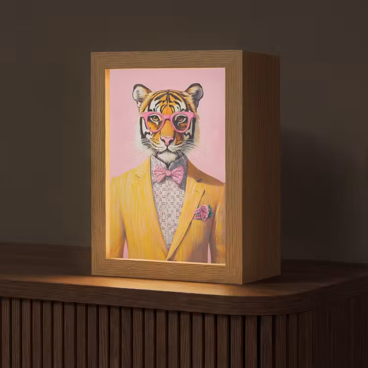 Tijger - Bril - Geel - Jasje Light Box met kabel (Tafellamp) klein -z3d_website