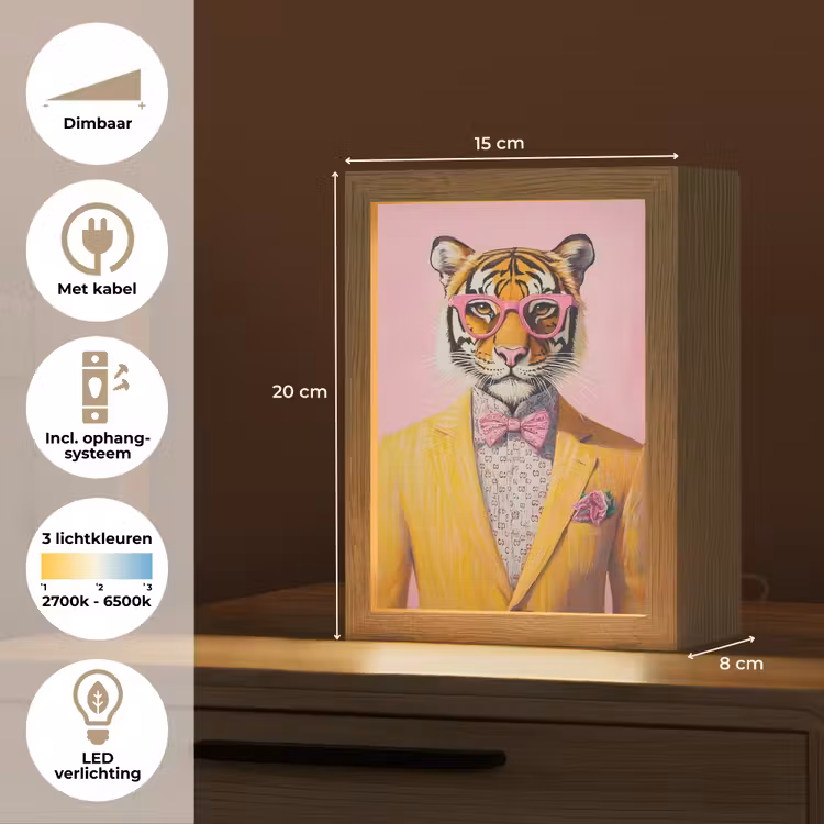 Tijger - Bril - Geel - Jasje Light Box met kabel (Tafellamp) klein -USP_NL