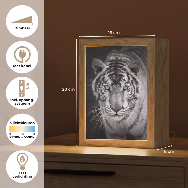Tijger - Dier - Zwart - Blauw - Modern Light Box met kabel (Tafellamp) klein -USP_NL