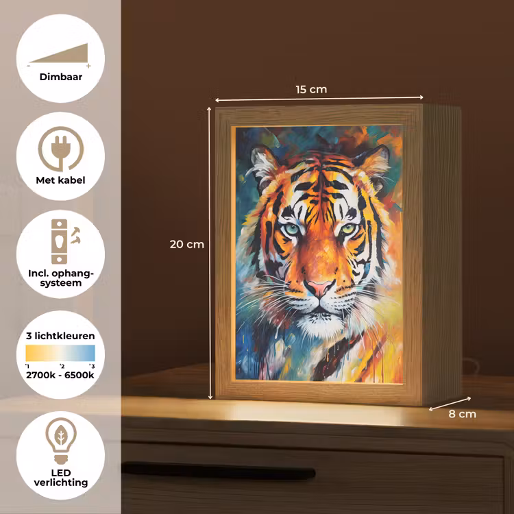 Tijger - Dieren - Olieverf - Kunst Light Box met kabel (Tafellamp) klein -USP_NL