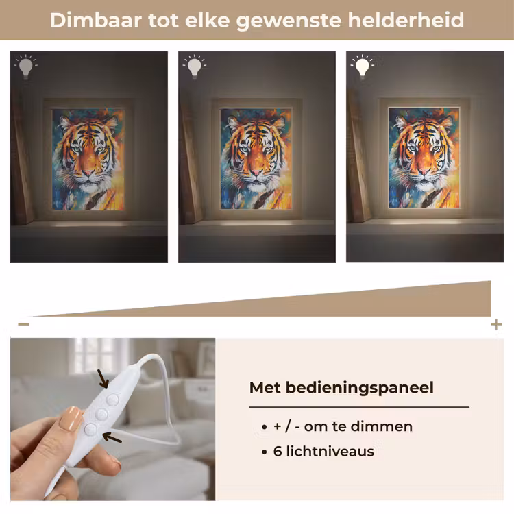 Tijger - Dieren - Olieverf - Kunst Light Box met kabel (Tafellamp) klein -USP_dimbaarNL