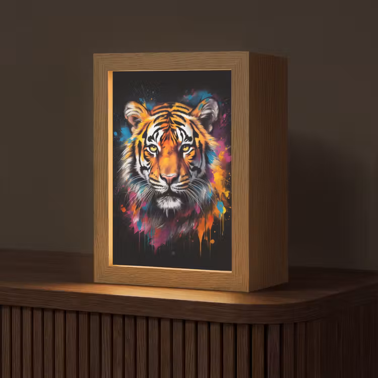 Tijger - Graffiti - Dieren - Zwart Light Box met kabel (Tafellamp) klein -z3d_website