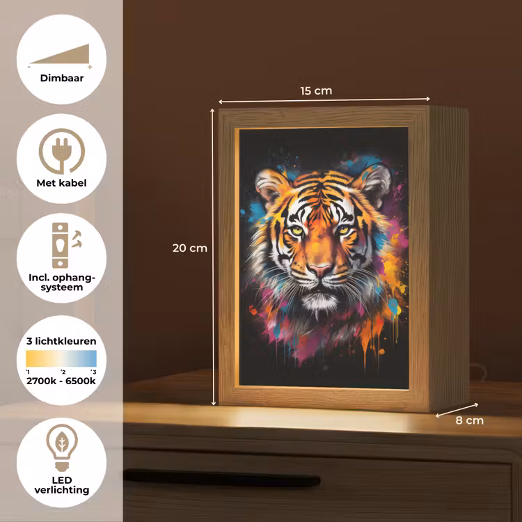 Tijger - Graffiti - Dieren - Zwart Light Box met kabel (Tafellamp) klein -USP_NL