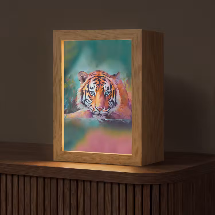 Tijger - Olieverf - Dieren - Kunst Light Box met kabel (Tafellamp) klein -z3d_website