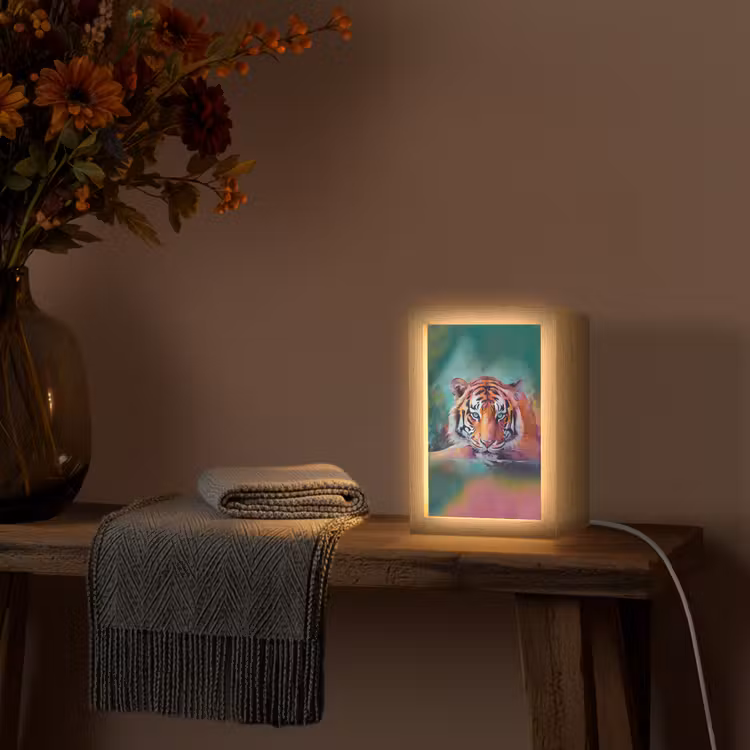 Tijger - Olieverf - Dieren - Kunst Light Box met kabel (Tafellamp) klein -sfeer4