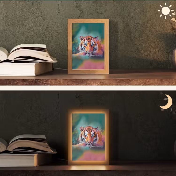 Tijger - Olieverf - Dieren - Kunst Light Box met kabel (Tafellamp) klein -sfeer3