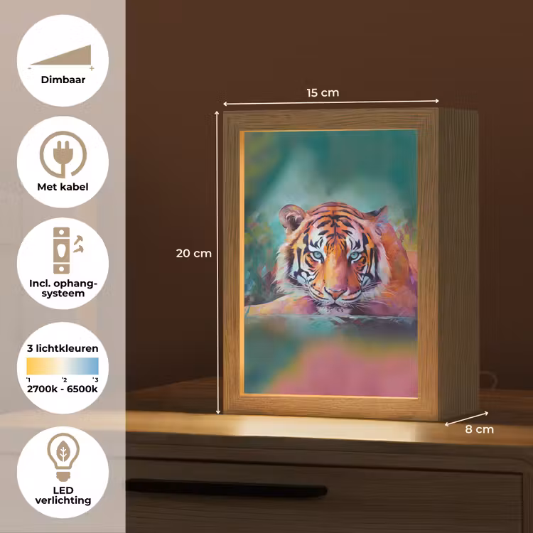 Tijger - Olieverf - Dieren - Kunst Light Box met kabel (Tafellamp) klein -USP_NL