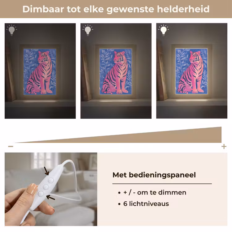 Tijger - Roze - Bladeren - Jungle Light Box met kabel (Tafellamp) klein -USP_dimbaarNL