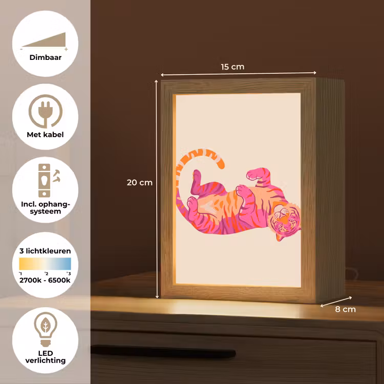 Tijger - Roze - Oranje Light Box met kabel (Tafellamp) klein -USP_NL