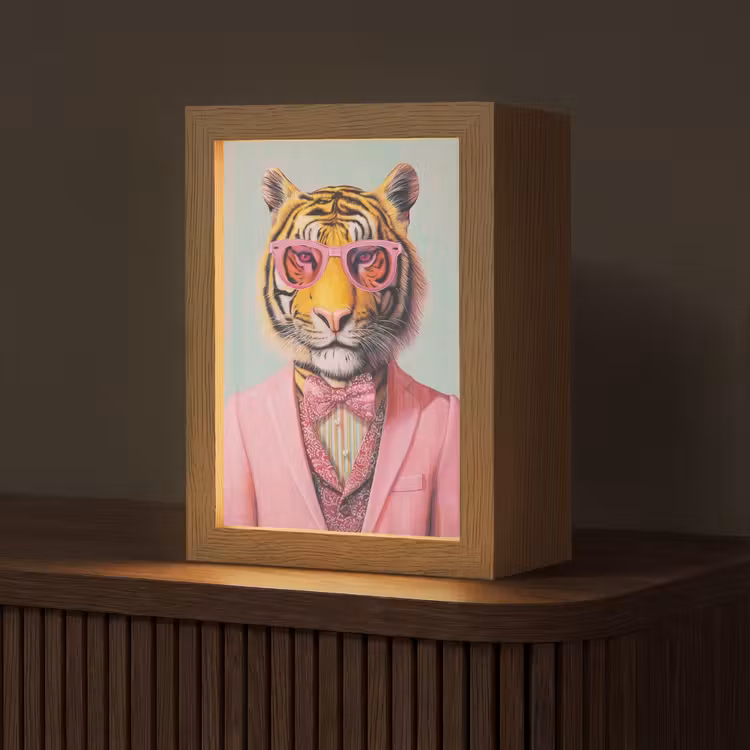 Tijger - Strik - Jasje - Roze Light Box met kabel (Tafellamp) klein -z3d_website