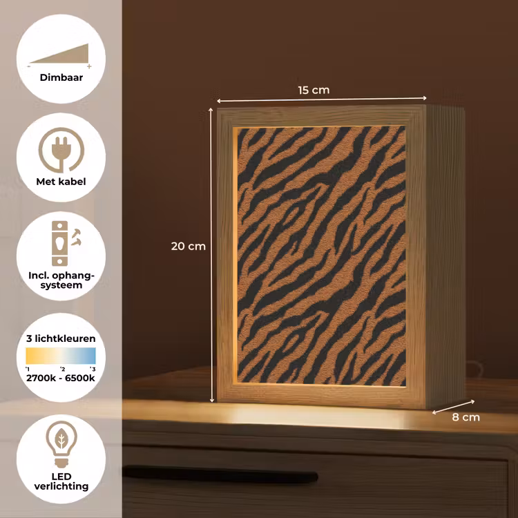 Tijger - Vacht - Zwart Light Box met kabel (Tafellamp) klein 925 -USP_NL