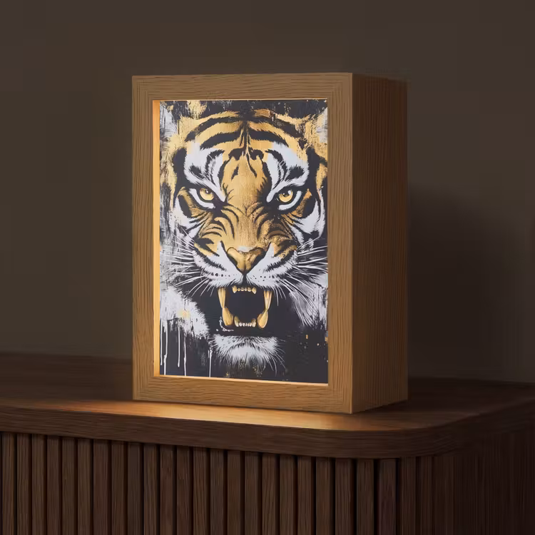Tijger - Verfspatten - Goud Light Box met kabel (Tafellamp) klein -z3d_website