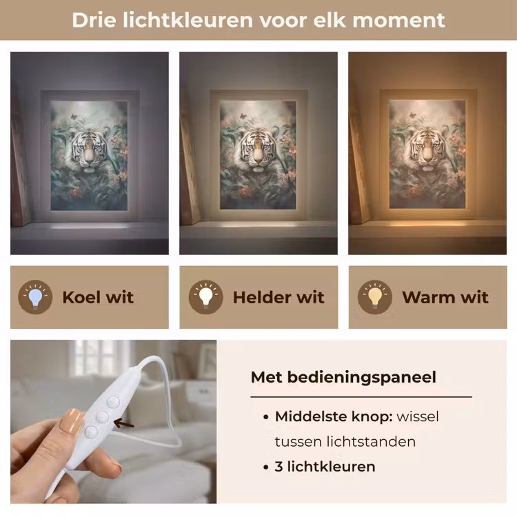 Tijger - Vlinders - Dieren - Jungle - Bloemen Light Box met kabel (Tafellamp) klein -USP_lichtkleurNL