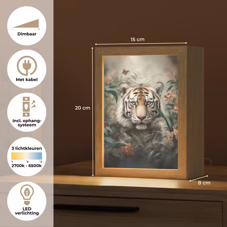 Tijger - Vlinders - Dieren - Jungle - Bloemen Light Box met kabel (Tafellamp) klein -USP_NL