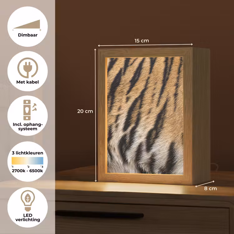 Tijgervacht - Klassiek - Zwart Light Box met kabel (Tafellamp) klein -USP_NL