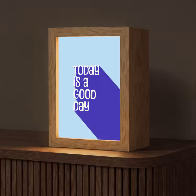 Today is a good day - Blauw - Schaduw Light Box met kabel (Tafellamp) klein -z3d_website